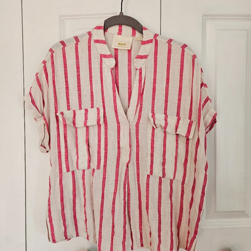 Maeve Pink & White Striped Shirt Size Medium